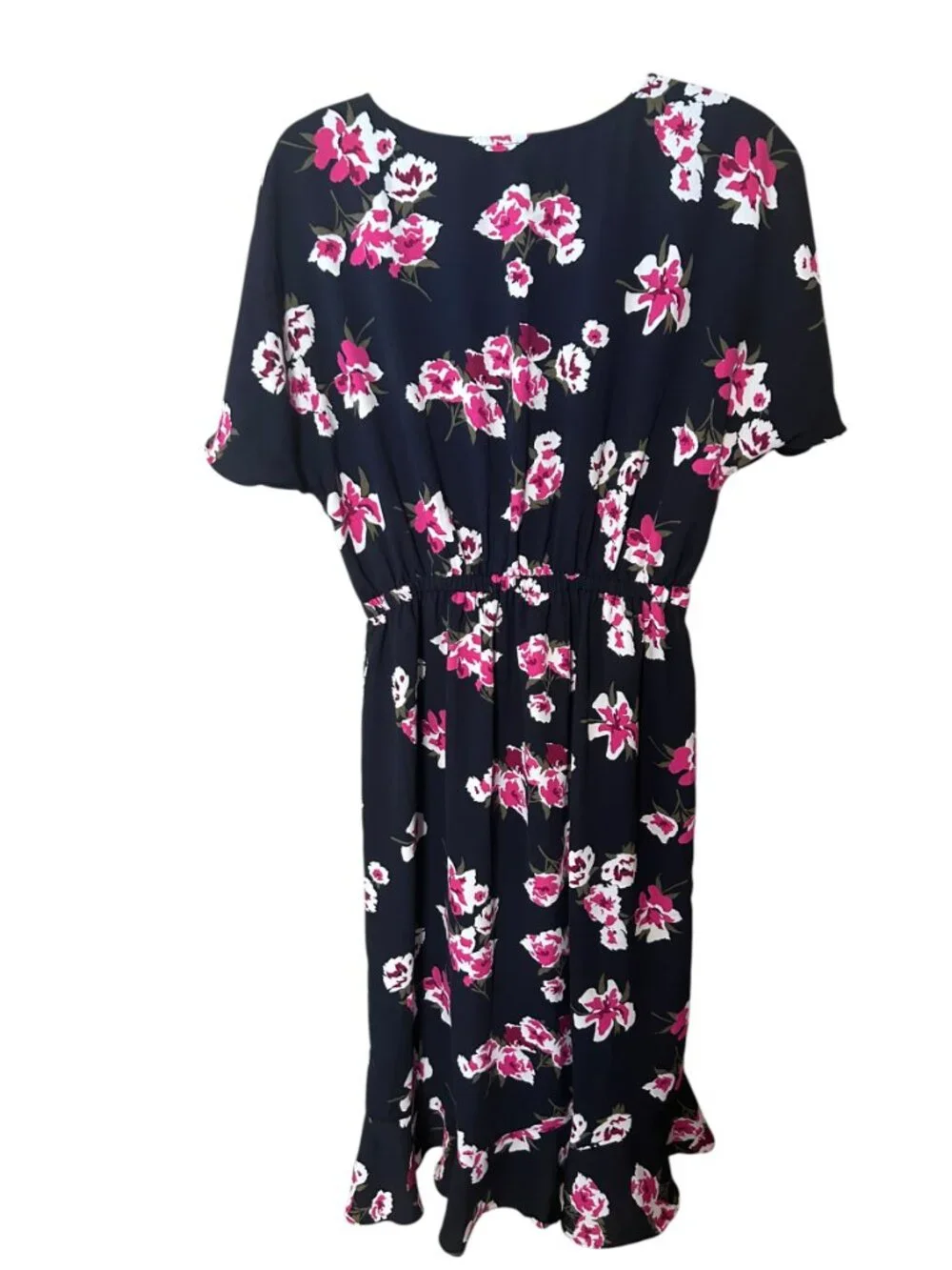 J. Crew Black Pink Floral Flutter Sleeve Ruffle Hem Dress Size S